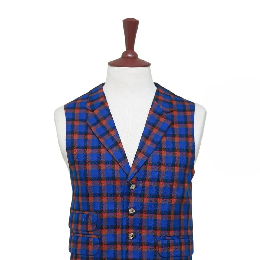 Mens Plaid Vest 44R Wool Blue Orange Waistcoat XL Formal Wedding Groom Party